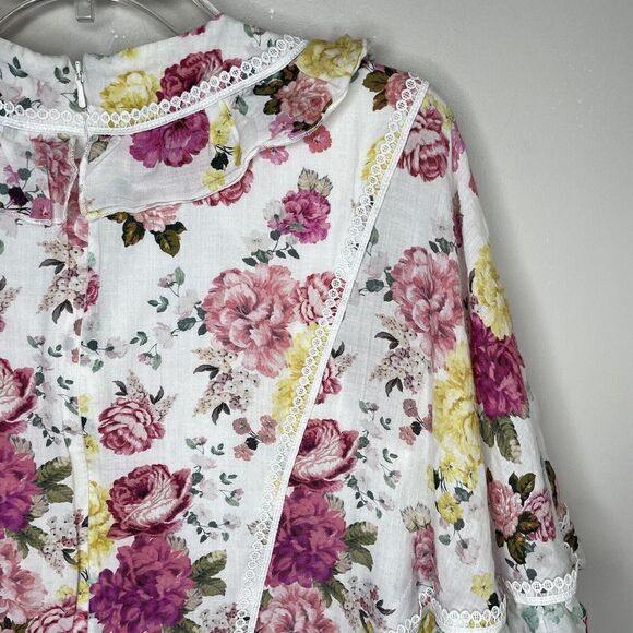 La Maison Talulah Dress Womens Small S Floral Mini Linen Flutter Sleeve Pink - Picture 4 of 6